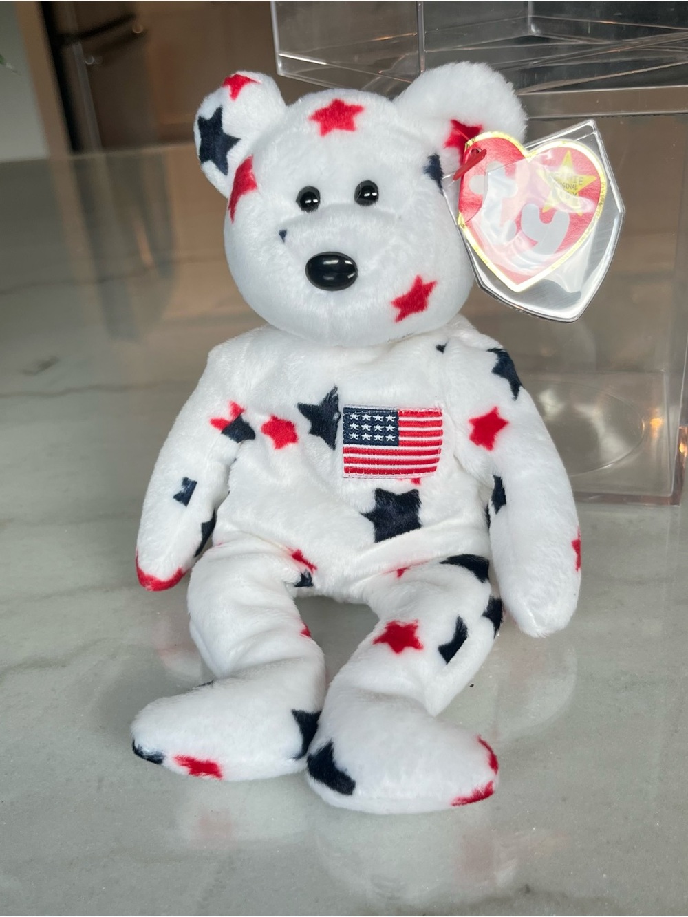Ty Patriotic Star Bear Plush - White with Red & Navy Stars